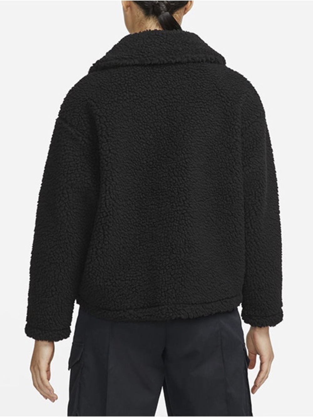 Nike Black Sherpa Puffer Jacket with White Swoosh Accents - Picture 3 of 4